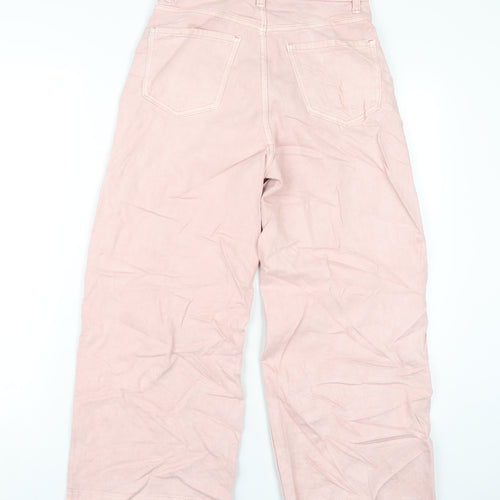 Marks and Spencer Womens Pink Cotton Wide-Leg Jeans Size 6 L27 in Regular Zip