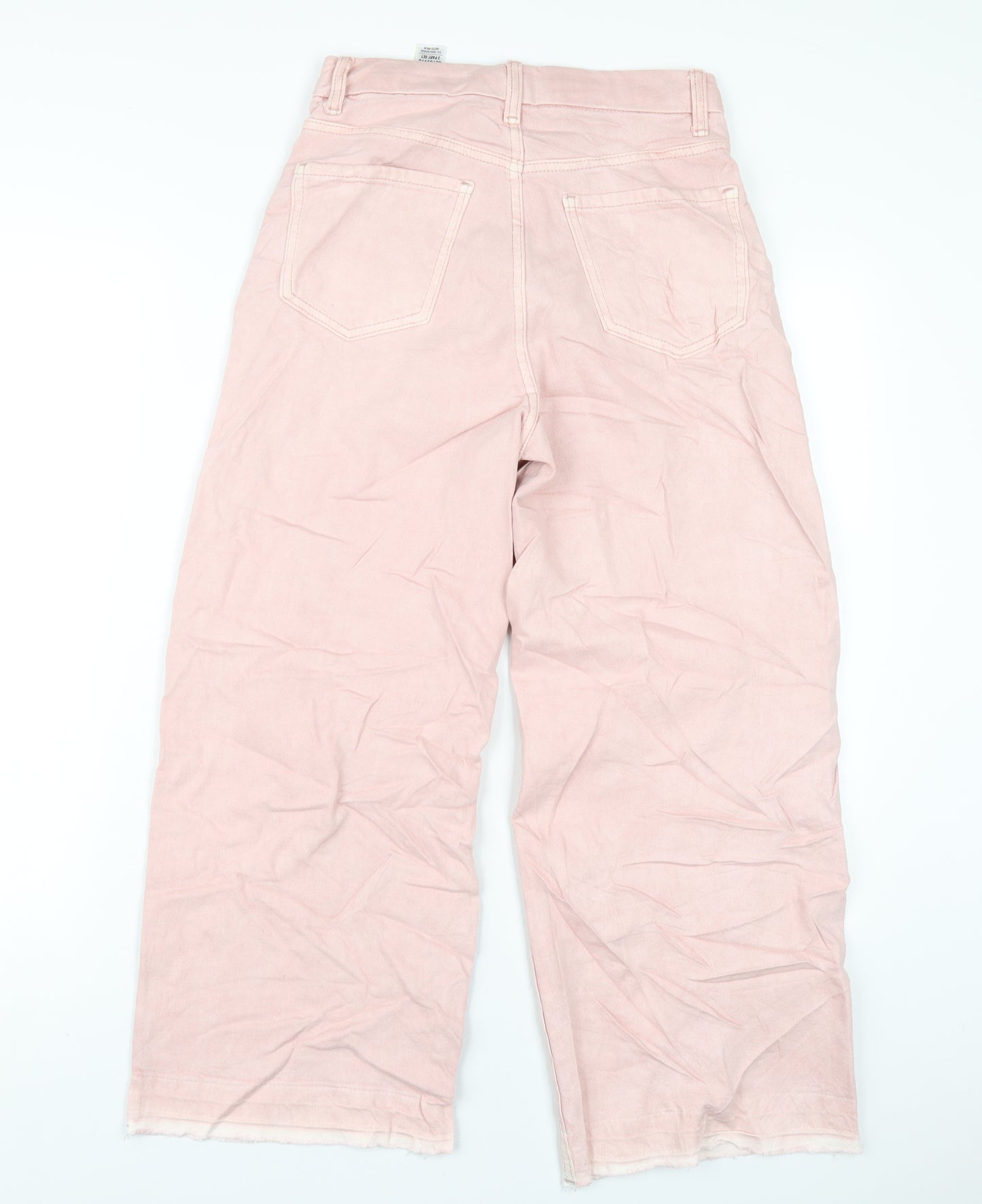 Marks and Spencer Womens Pink Cotton Wide-Leg Jeans Size 6 L27 in Regular Zip