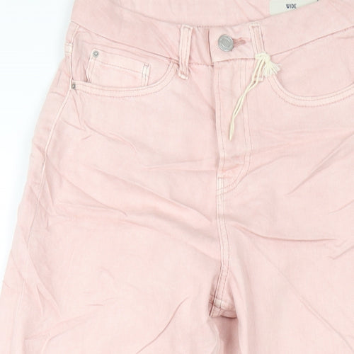 Marks and Spencer Womens Pink Cotton Wide-Leg Jeans Size 6 L27 in Regular Zip