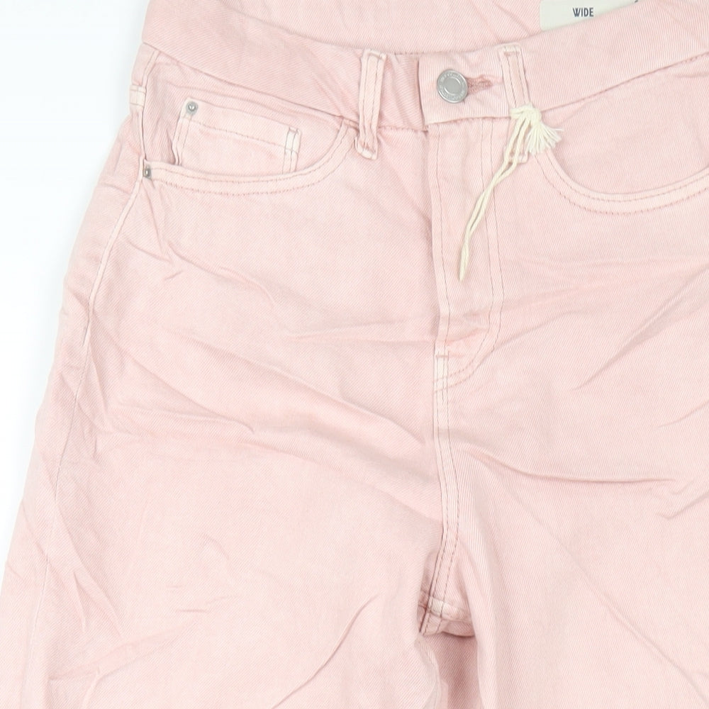 Marks and Spencer Womens Pink Cotton Wide-Leg Jeans Size 6 L27 in Regular Zip