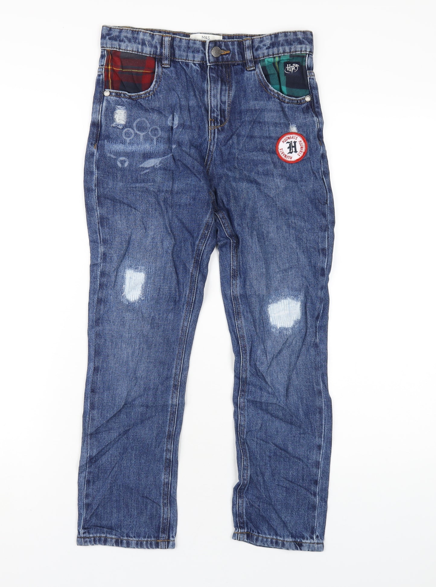 Marks and Spencer Boys Blue Cotton Straight Jeans Size 10-11 Years L24 in Regular Zip - Harry Potter