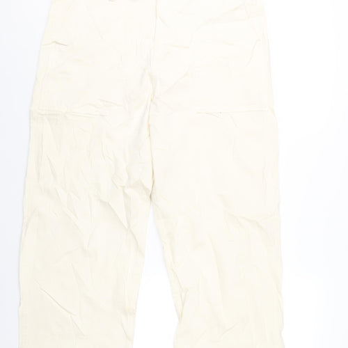 Marks and Spencer Womens Ivory Cotton Wide-Leg Jeans Size 18 L26 in Regular Zip
