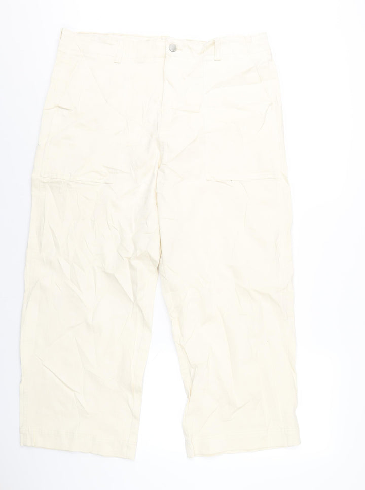 Marks and Spencer Womens Ivory Cotton Wide-Leg Jeans Size 18 L26 in Regular Zip