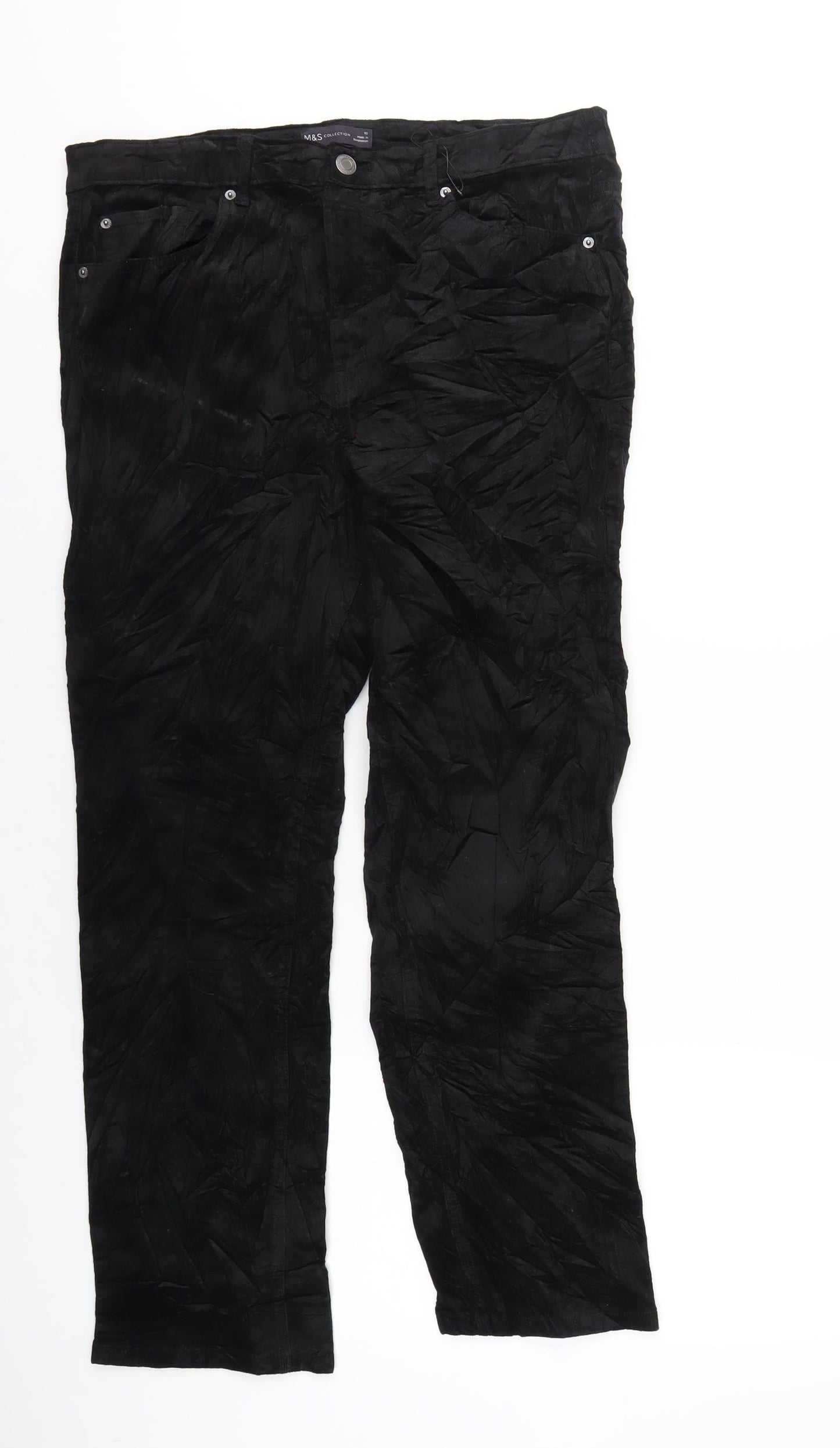 Marks and Spencer Womens Black Cotton Trousers Size 18 L28 in Regular Zip