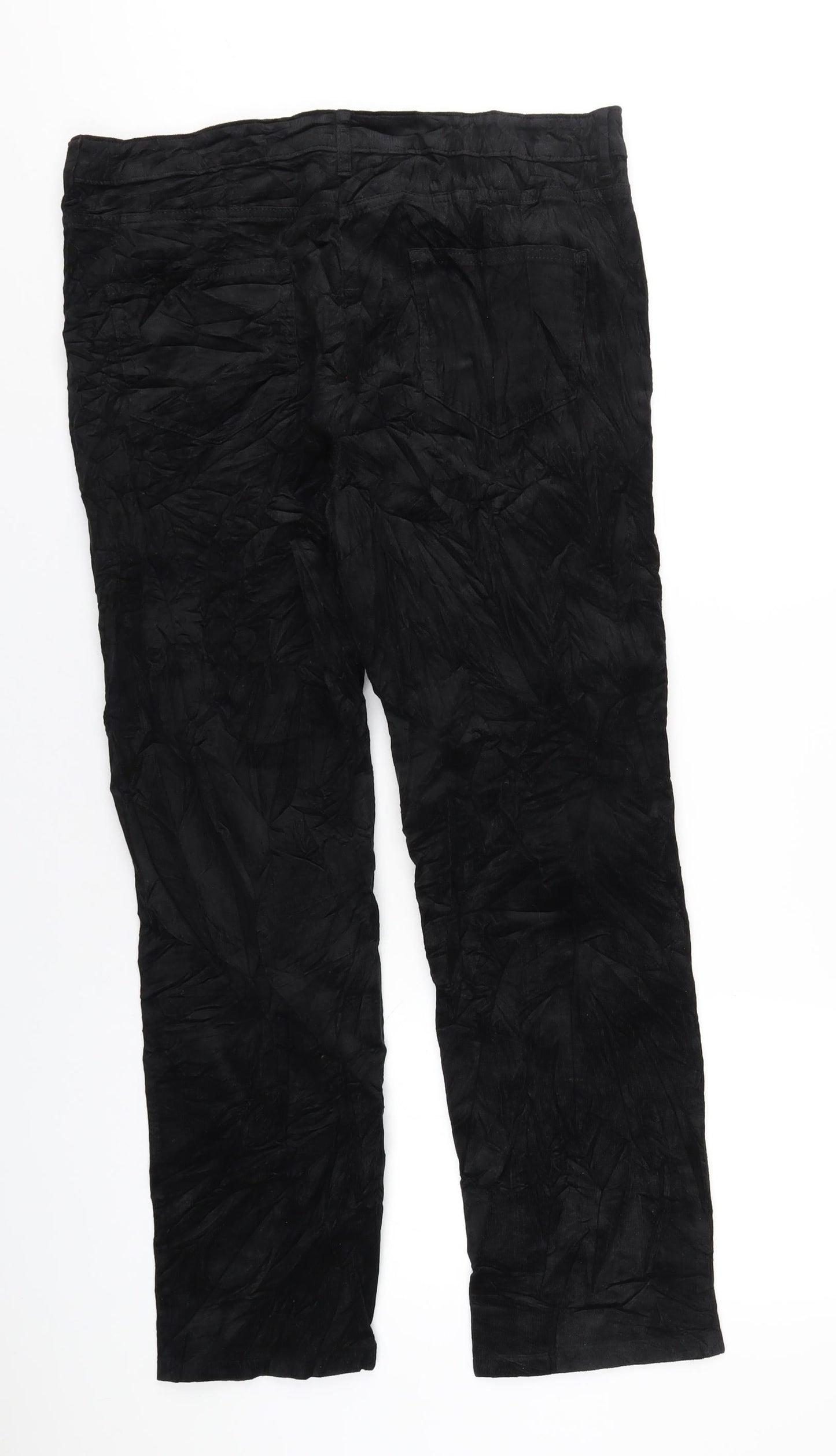 Marks and Spencer Womens Black Cotton Trousers Size 18 L28 in Regular Zip