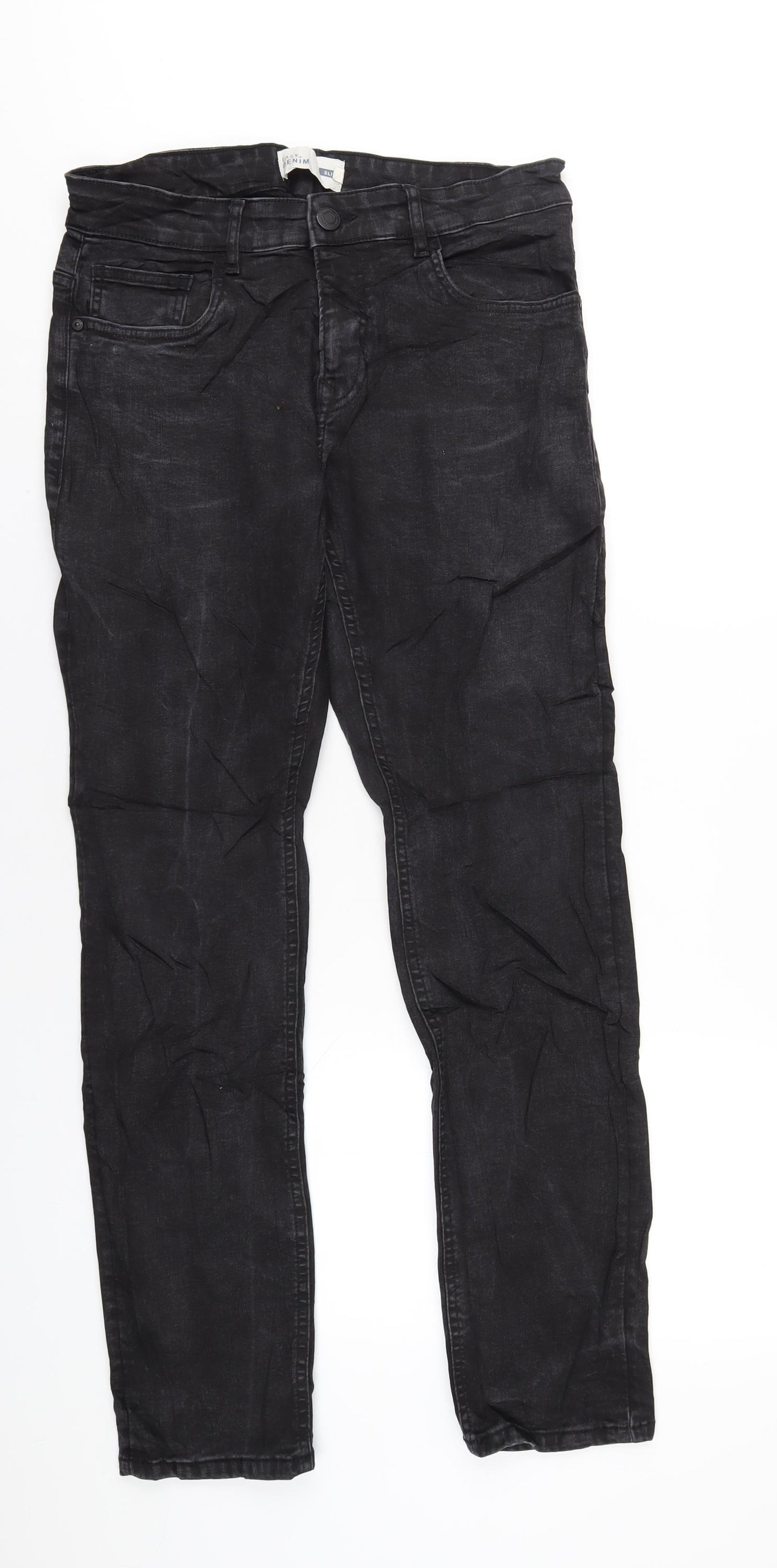 Easy Mens Black Cotton Straight Jeans Size 32 in L32 in Slim Zip