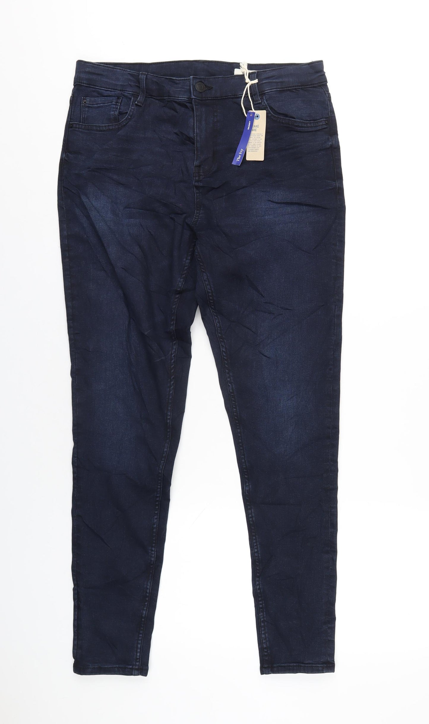 Marks and Spencer Womens Blue Cotton Skinny Jeans Size 14 L30 in Regular Zip