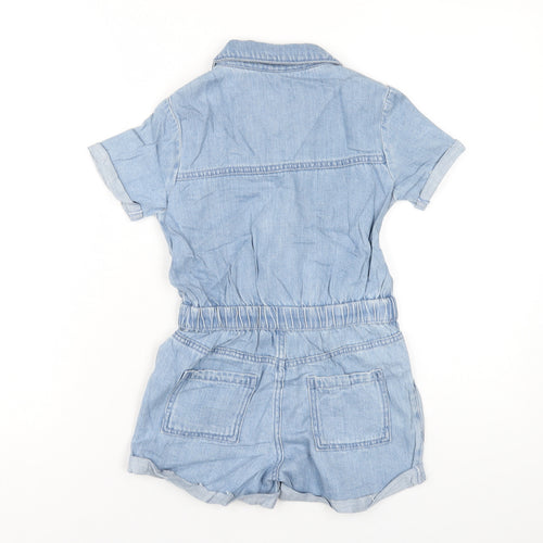 Marks and Spencer Girls Blue Cotton Playsuit One-Piece Size 7-8 Years Zip