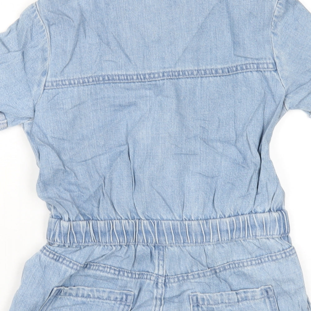 Marks and Spencer Girls Blue Cotton Playsuit One-Piece Size 7-8 Years Zip