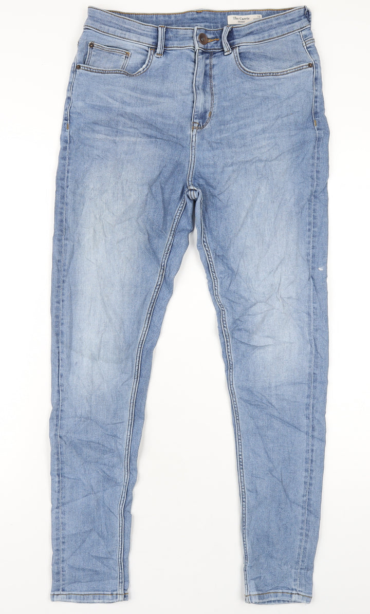 Marks and Spencer Womens Blue Cotton Skinny Jeans Size 12 L29 in Regular Zip