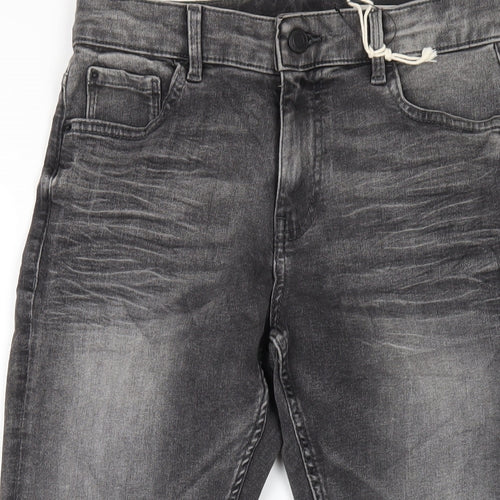 Marks and Spencer Womens Grey Cotton Skinny Jeans Size 10 L26 in Regular Zip