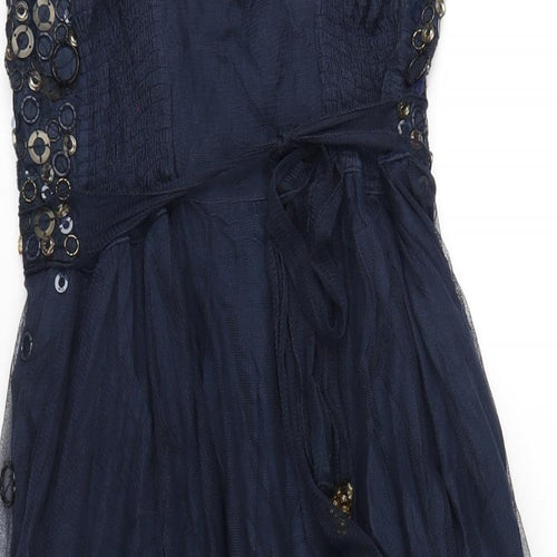 Blank Womens Blue Polyester A-Line Size M Scoop Neck Pullover - Beaded