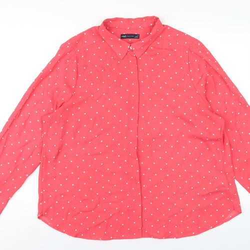Marks and Spencer Womens Pink Polka Dot Polyester Basic Button-Up Size 18 Collared