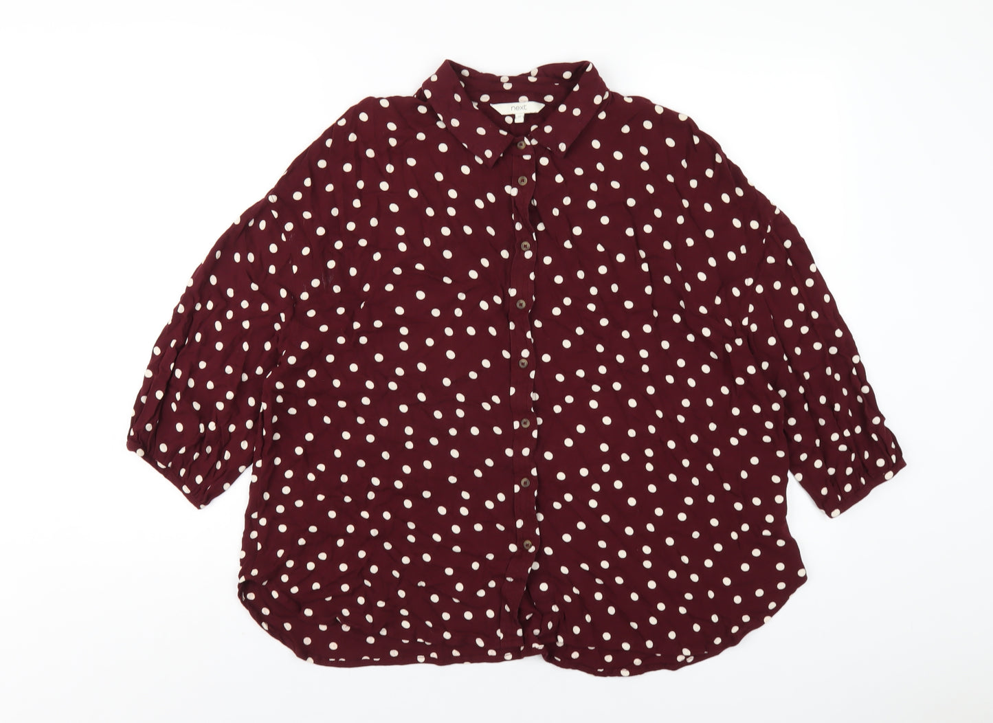 NEXT Womens Purple Polka Dot Viscose Basic Button-Up Size 12 Collared