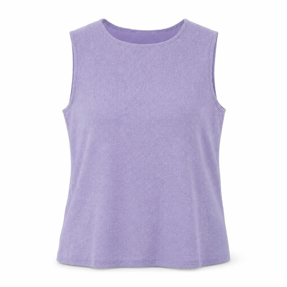 Front view of Bonmarché women’s purple nylon basic t-shirt, size L, round neck