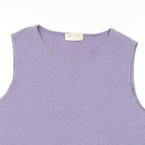 Bonmarché Womens Purple Nylon Basic T-Shirt Size L Round Neck