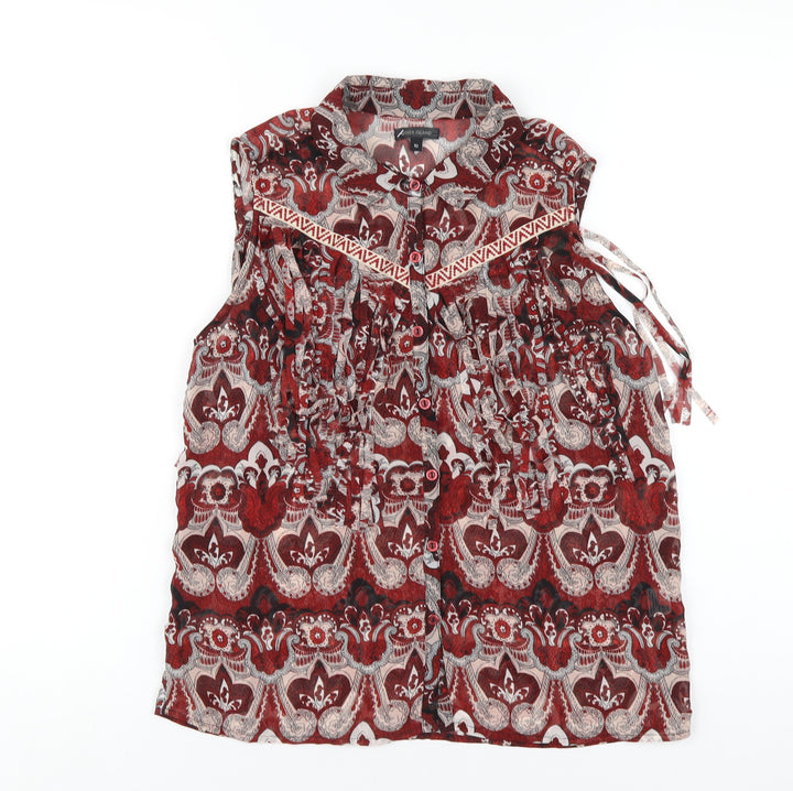 River Island Womens Red Geometric Polyester Basic Button-Up Size 10 Collared