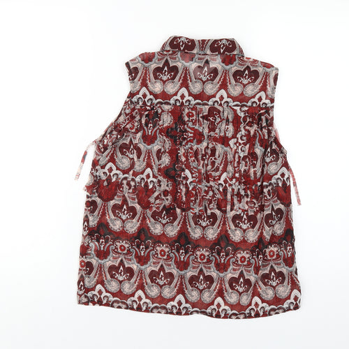 River Island Womens Red Geometric Polyester Basic Button-Up Size 10 Collared