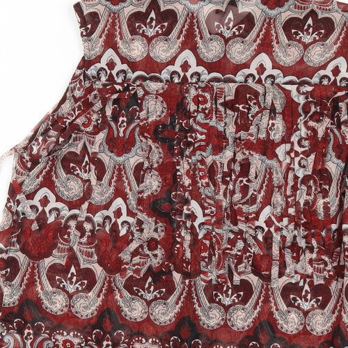 River Island Womens Red Geometric Polyester Basic Button-Up Size 10 Collared