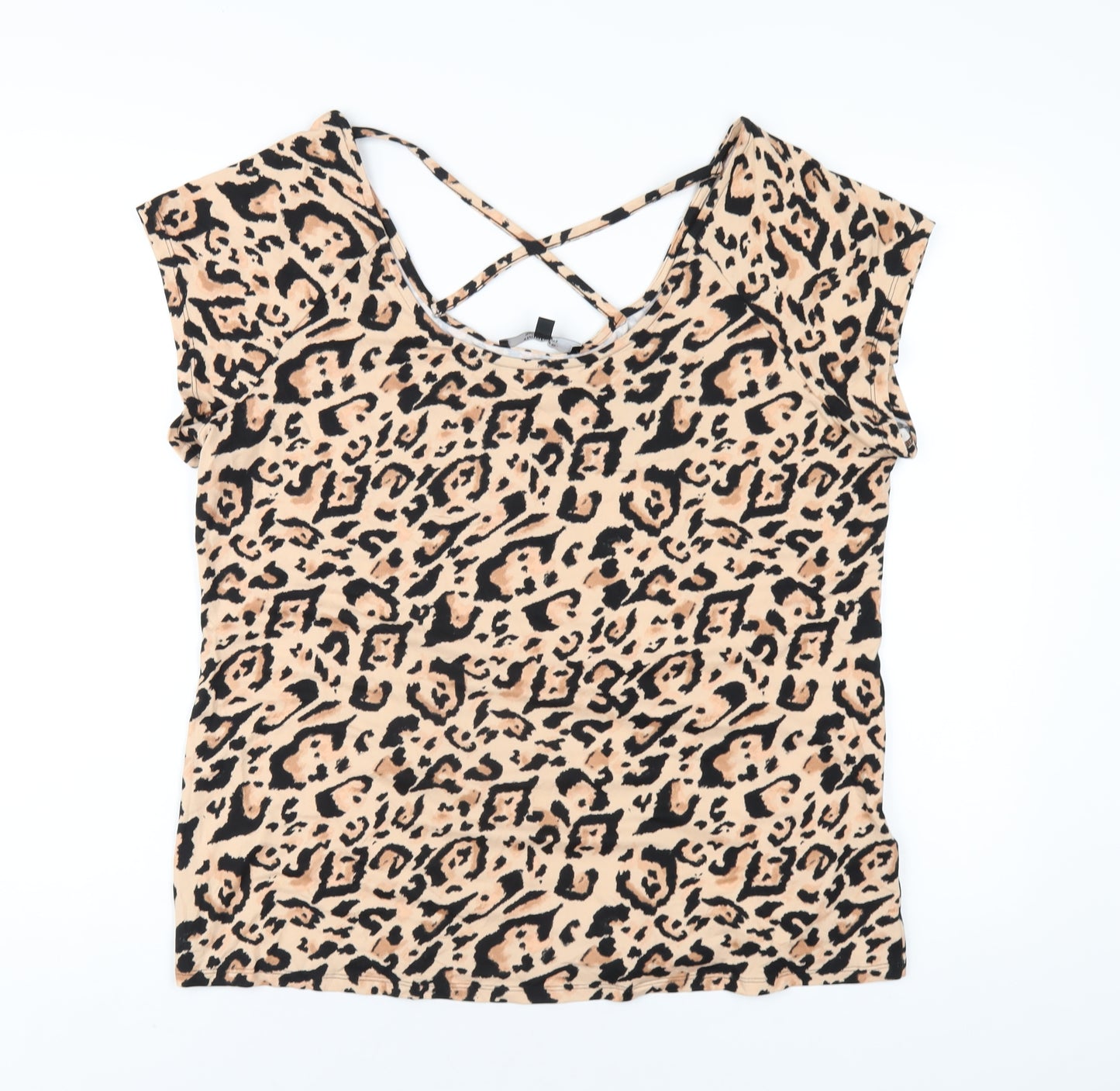 Simply Be Womens Brown Animal Print Polyester Basic T-Shirt Size 18 Scoop Neck
