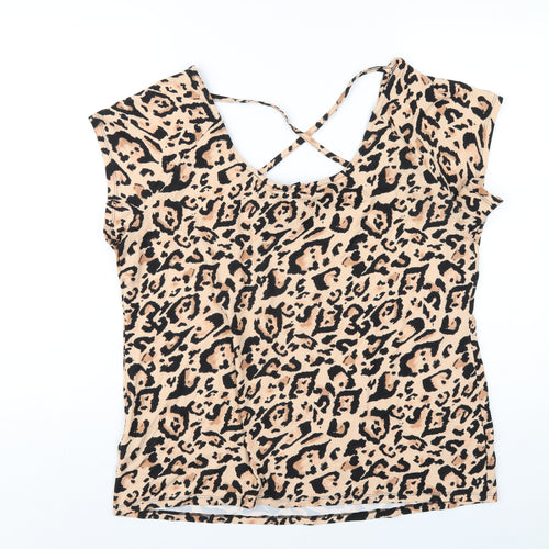 Simply Be Womens Brown Animal Print Polyester Basic T-Shirt Size 18 Scoop Neck