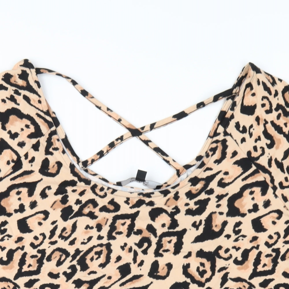 Simply Be Womens Brown Animal Print Polyester Basic T-Shirt Size 18 Scoop Neck