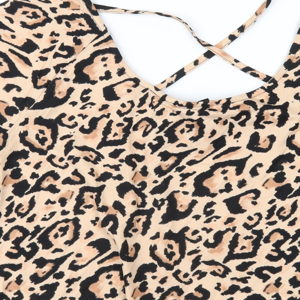 Simply Be Womens Brown Animal Print Polyester Basic T-Shirt Size 18 Scoop Neck