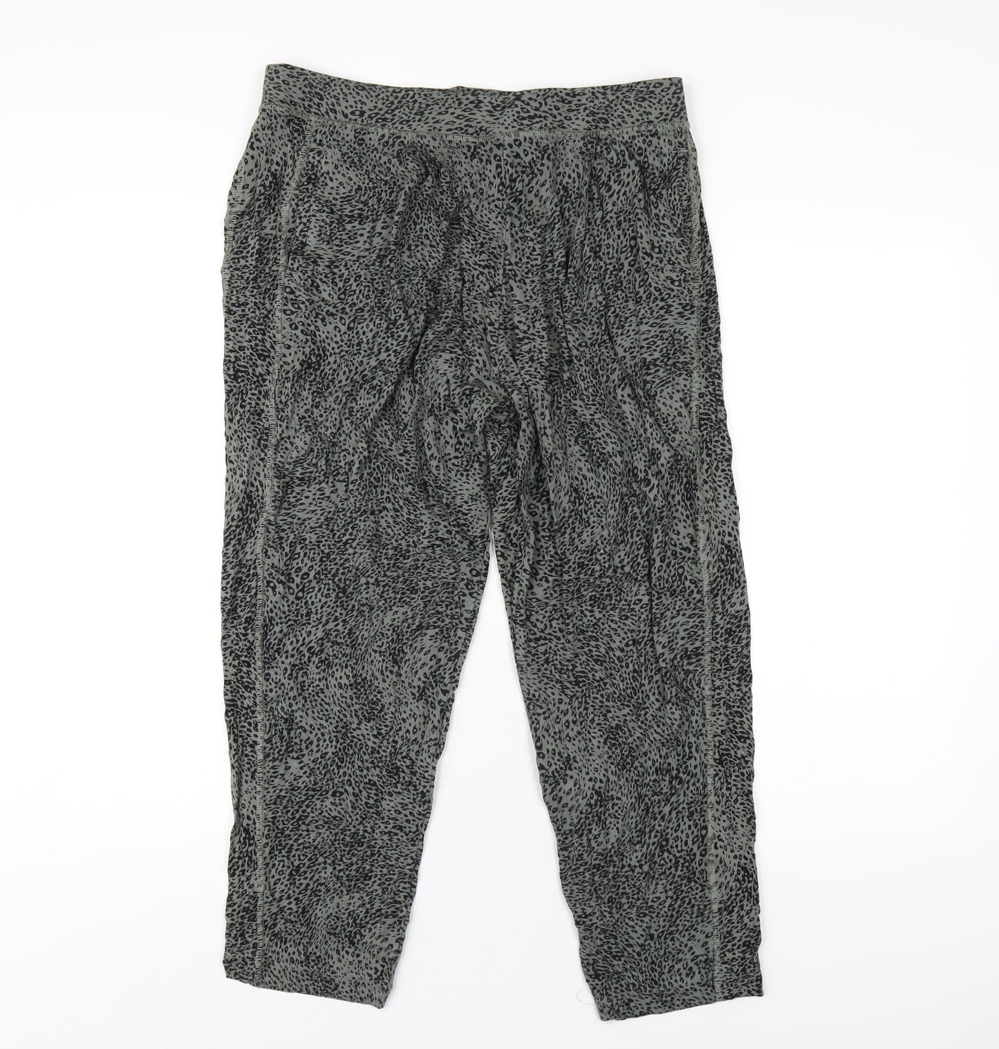 Marks and Spencer Womens Green Geometric Viscose Trousers Size 14 L27 in Regular