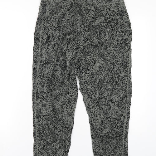 Marks and Spencer Womens Green Geometric Viscose Trousers Size 14 L27 in Regular