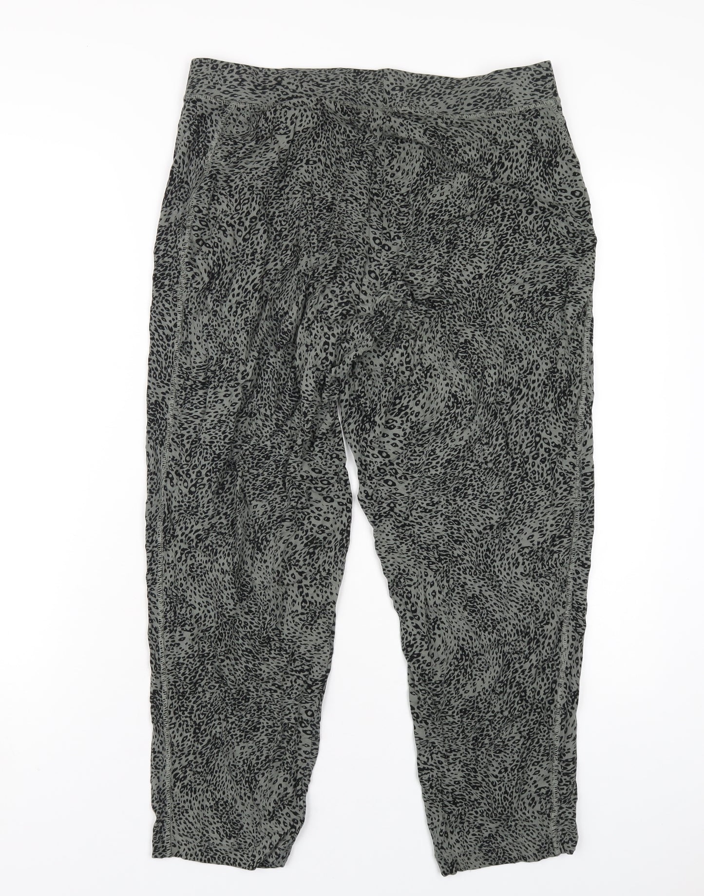 Marks and Spencer Womens Green Geometric Viscose Trousers Size 14 L27 in Regular