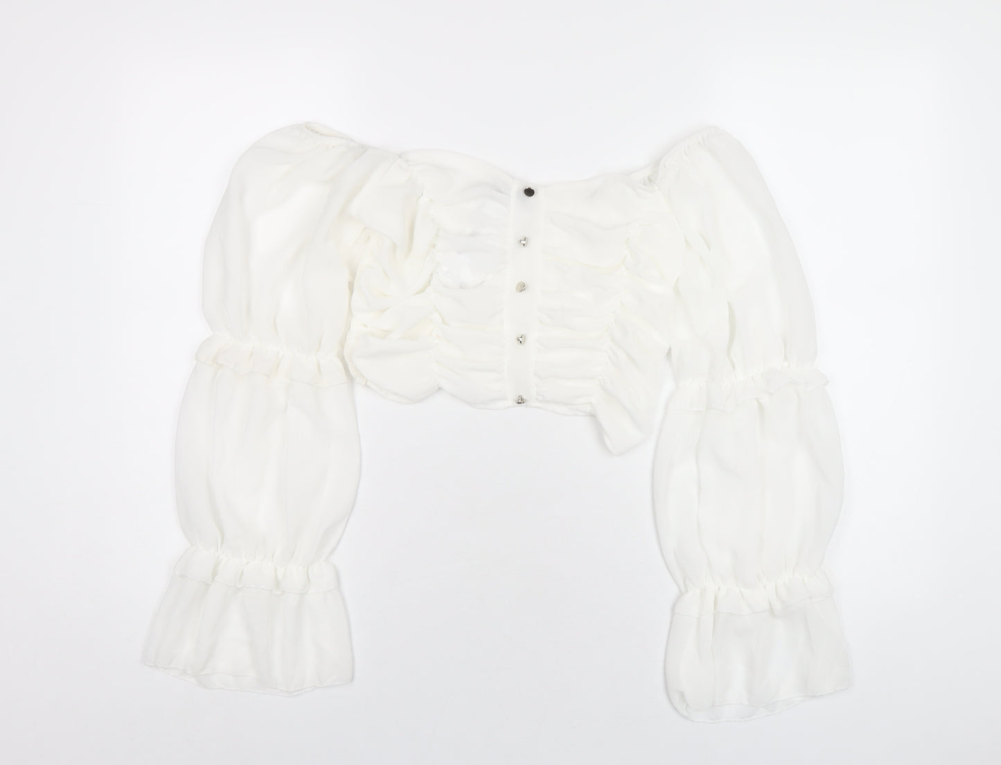 Boohoo Womens White Polyester Cropped T-Shirt Size 10 Off the Shoulder