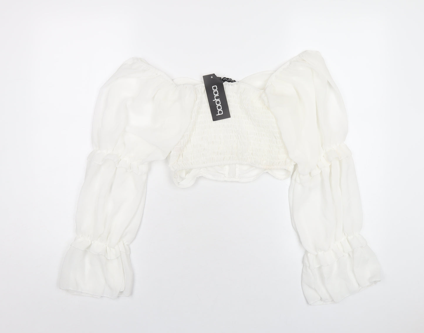 Boohoo Womens White Polyester Cropped T-Shirt Size 10 Off the Shoulder