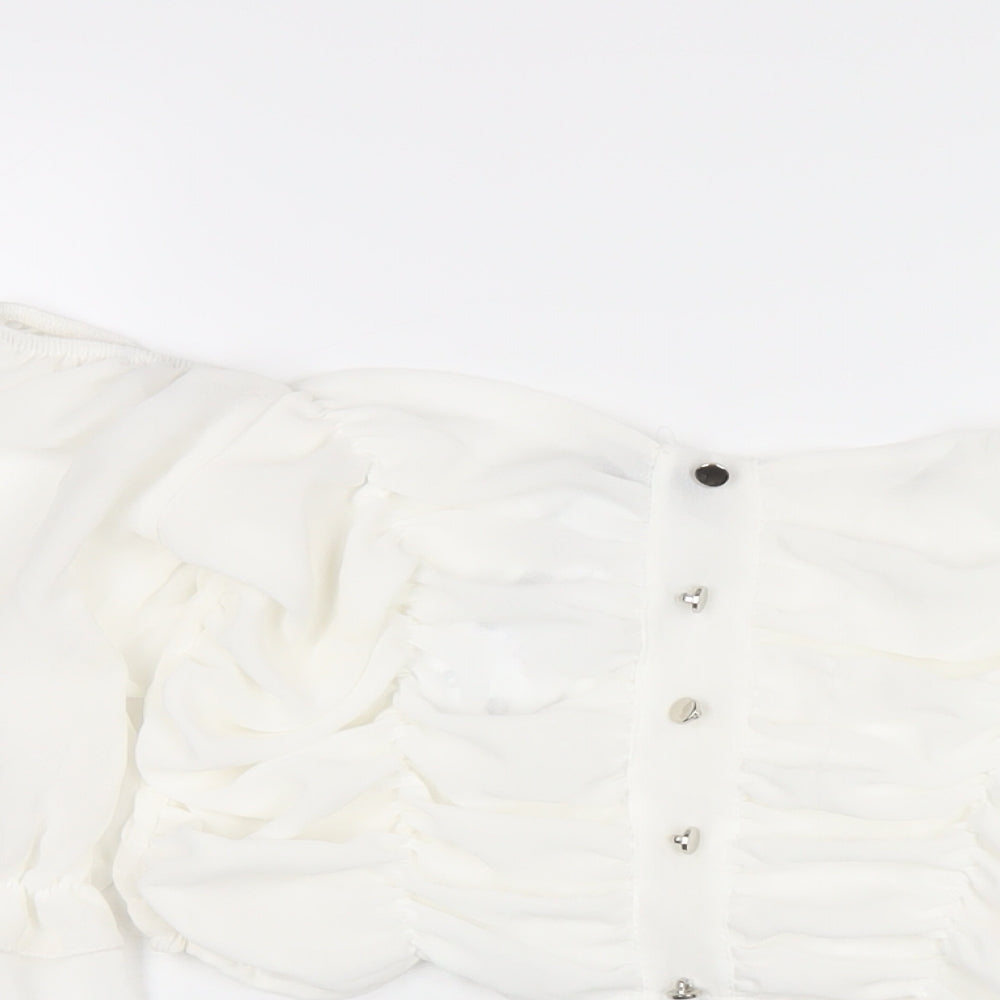 Boohoo Womens White Polyester Cropped T-Shirt Size 10 Off the Shoulder