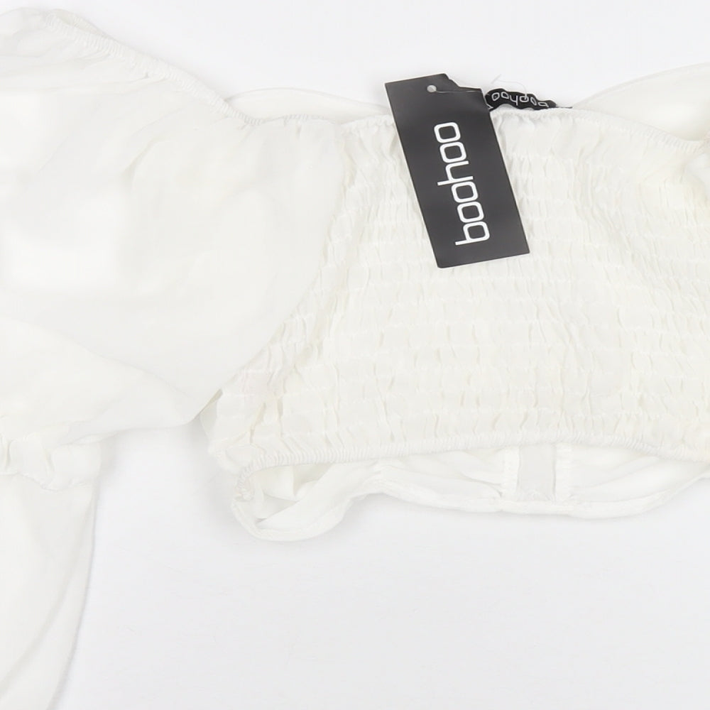 Boohoo Womens White Polyester Cropped T-Shirt Size 10 Off the Shoulder