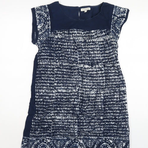 Monsoon Womens Blue Geometric Cotton A-Line Size S Round Neck Button