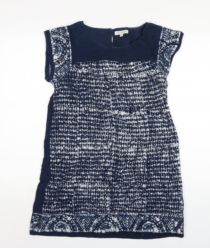 Monsoon Womens Blue Geometric Cotton A-Line Size S Round Neck Button