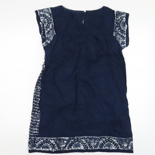 Monsoon Womens Blue Geometric Cotton A-Line Size S Round Neck Button