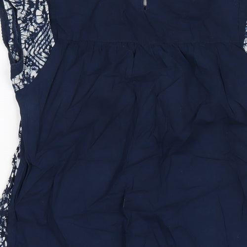 Monsoon Womens Blue Geometric Cotton A-Line Size S Round Neck Button