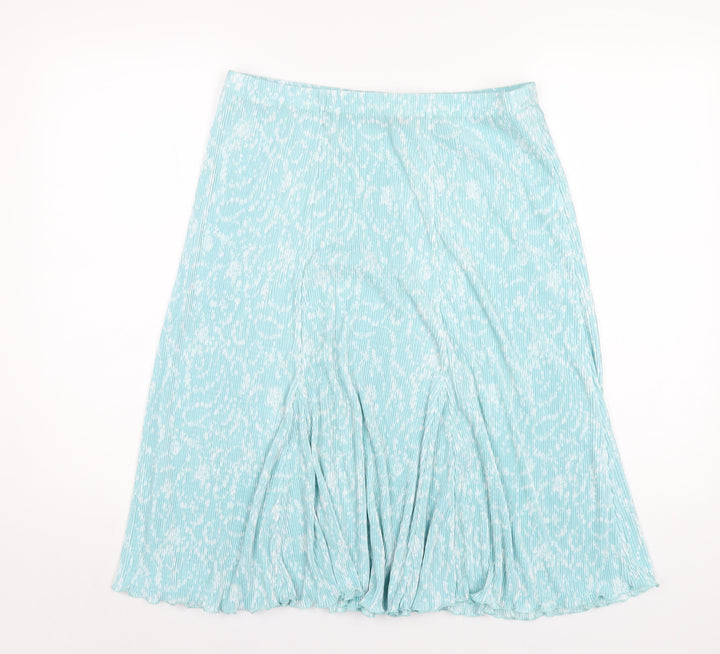 Amber Womens Blue Floral Polyester Pleated Skirt Size 16