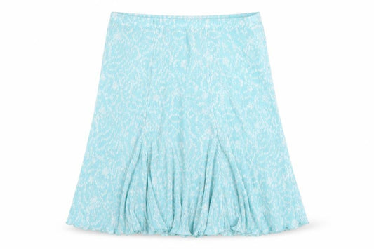 Front view of Amber women’s blue floral polyester pleated skirt, size UK 16
