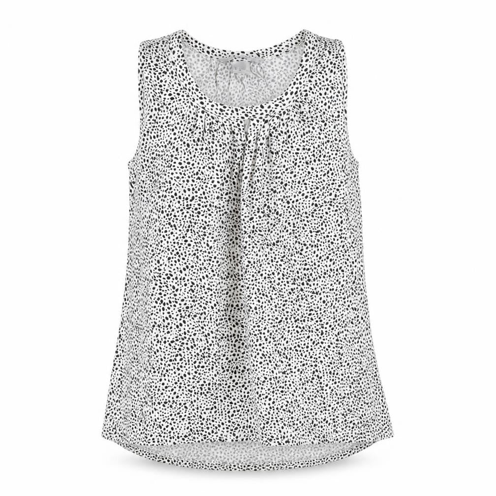 Front view of H&M women’s white geometric viscose basic tank, size XS, round neck