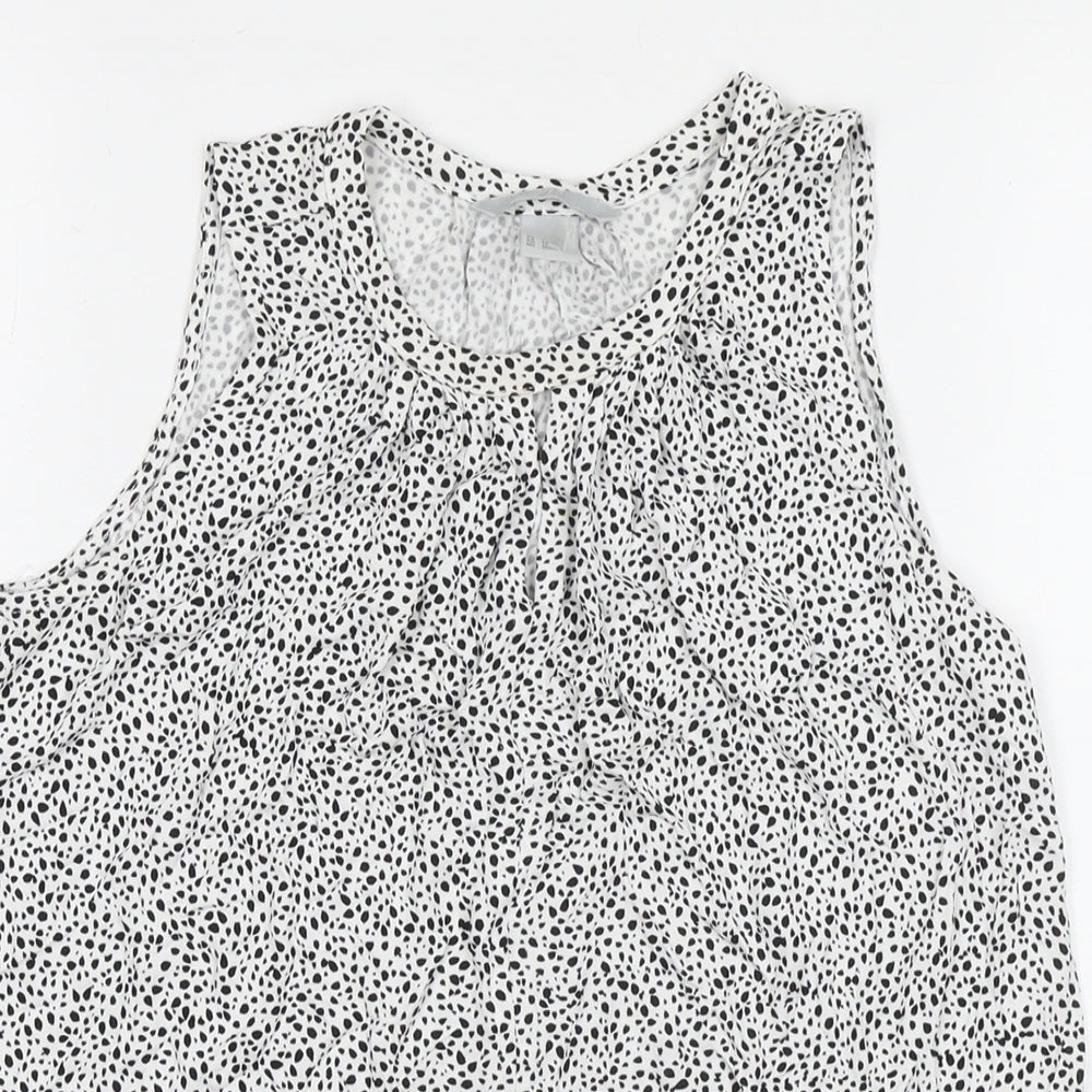 H&M Womens White Geometric Viscose Basic Tank Size XS Round Neck