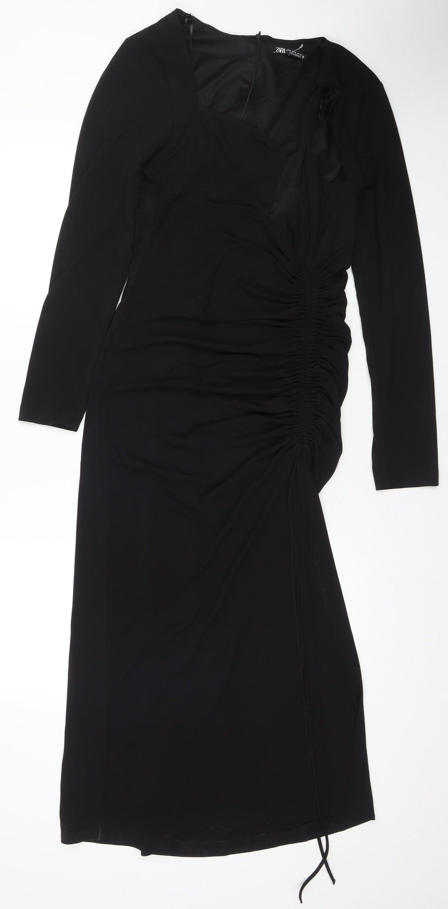 Zara Womens Black Polyester Maxi Size XL V-Neck Zip