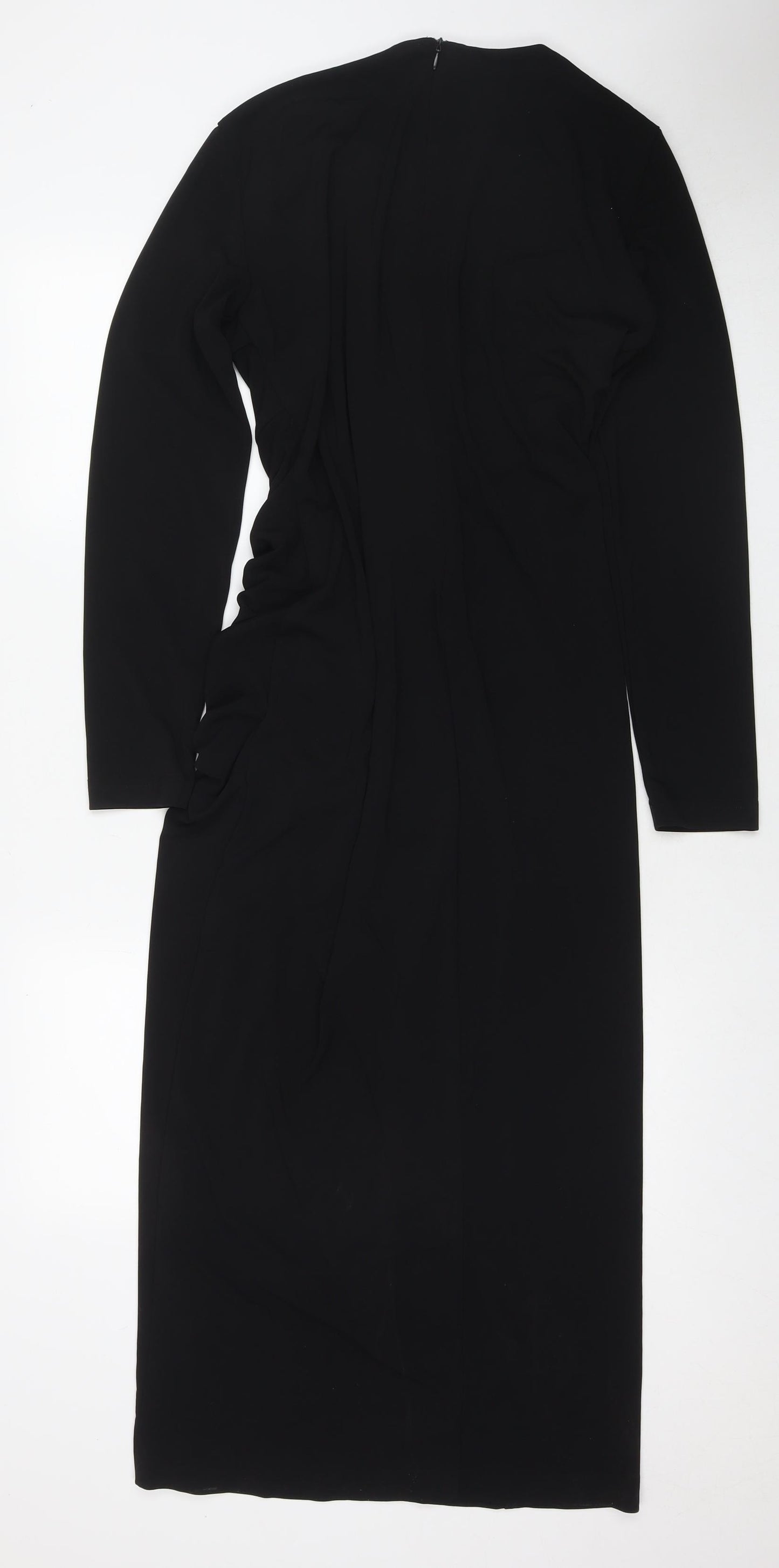 Zara Womens Black Polyester Maxi Size XL V-Neck Zip