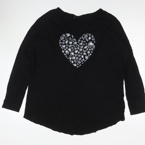 Wallis Womens Black Viscose Basic T-Shirt Size L Round Neck - Heart