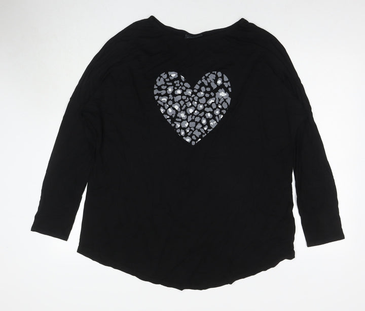 Wallis Womens Black Viscose Basic T-Shirt Size L Round Neck - Heart