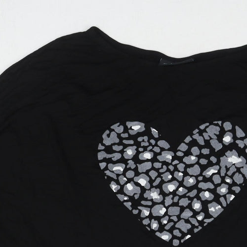 Wallis Womens Black Viscose Basic T-Shirt Size L Round Neck - Heart
