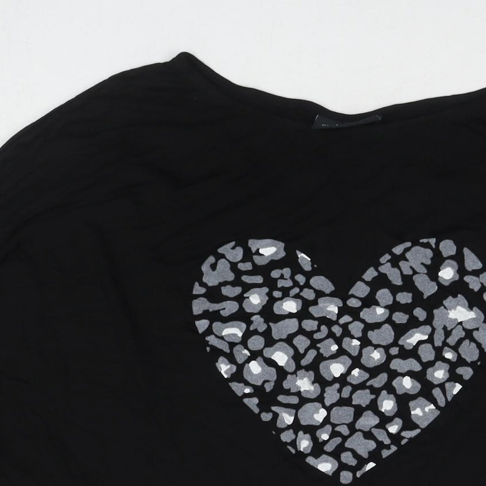 Wallis Womens Black Viscose Basic T-Shirt Size L Round Neck - Heart