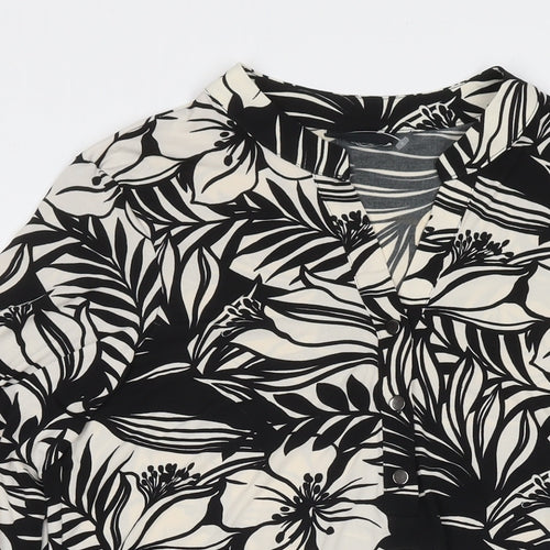 Wallis Womens Black Floral Polyester Tunic Blouse Size M Round Neck