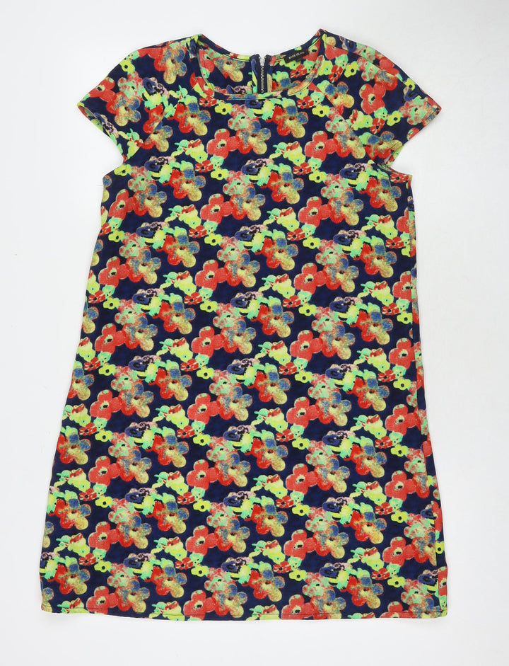 River Island Womens Multicoloured Floral Polyester A-Line Size 10 Round Neck Zip